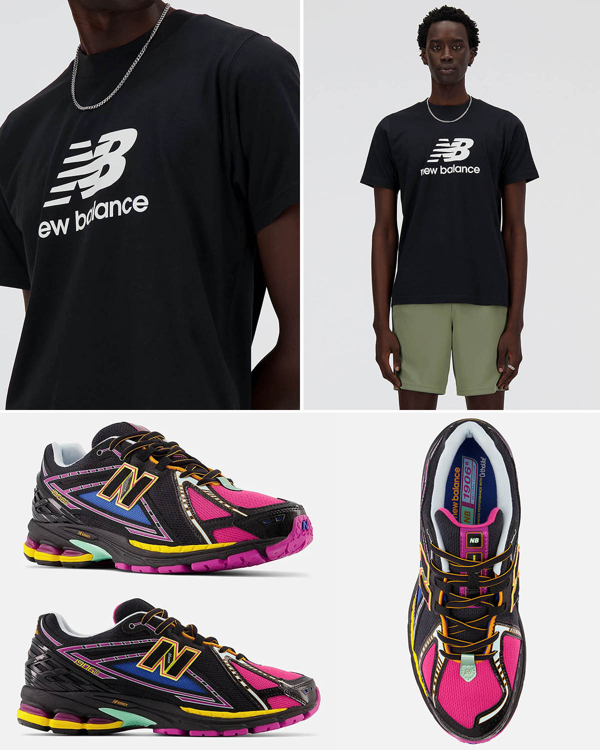 New Balance 1906R Neon Nights Exuberant Pink Black Shirt Outfit