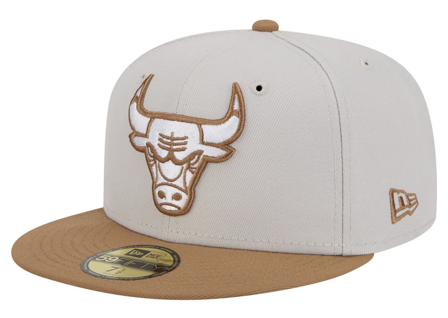 New Era Chicago Bulls 2 Tone Cream Tan Fitted Hat 1