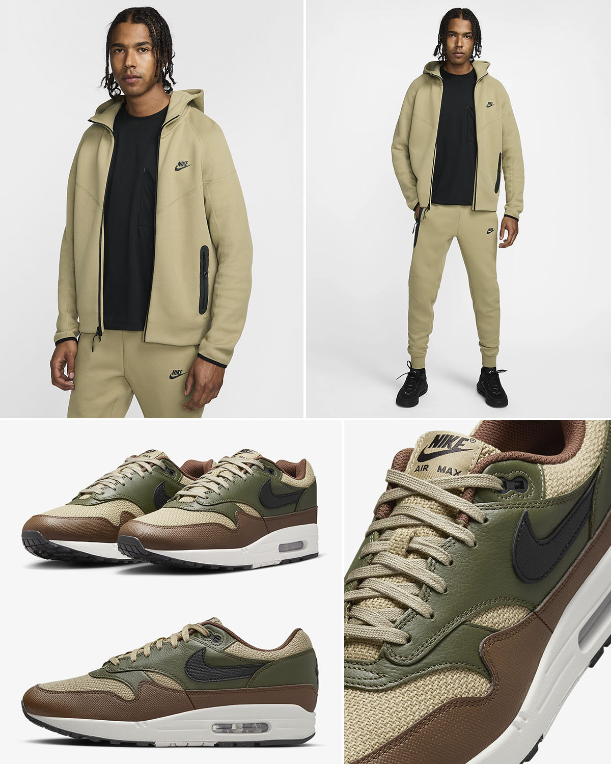 Nike Air Max 1 Neutral Olive Cargo Khaki Cacao Wow Tech Fleece Clothing Outfit