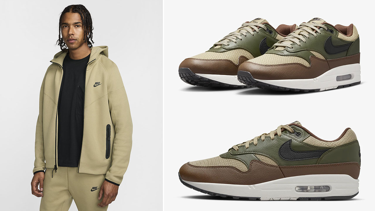 Nike Air Max 1 Neutral Olive Tech Fleece Clothing Outfit to Match Sneakers