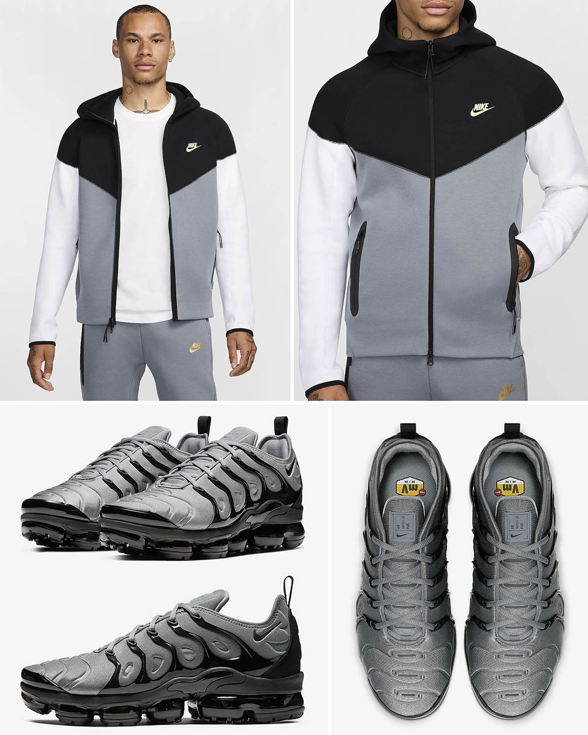 Nike Air VaporMax Plus Cool Grey Black Tech Fleece Hoodie Matching Outfit