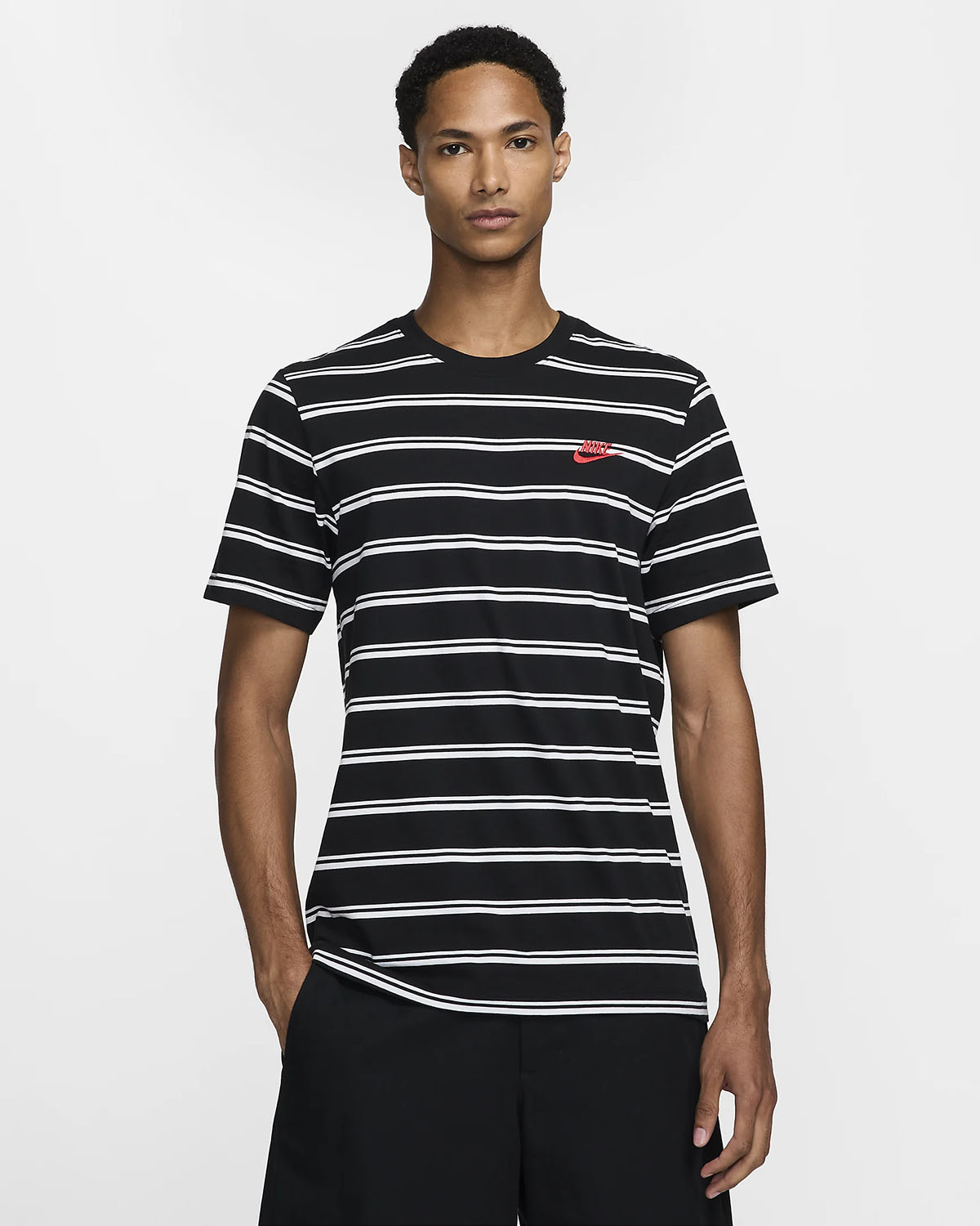 Nike Sportswear Striped T Shirt Black White 1