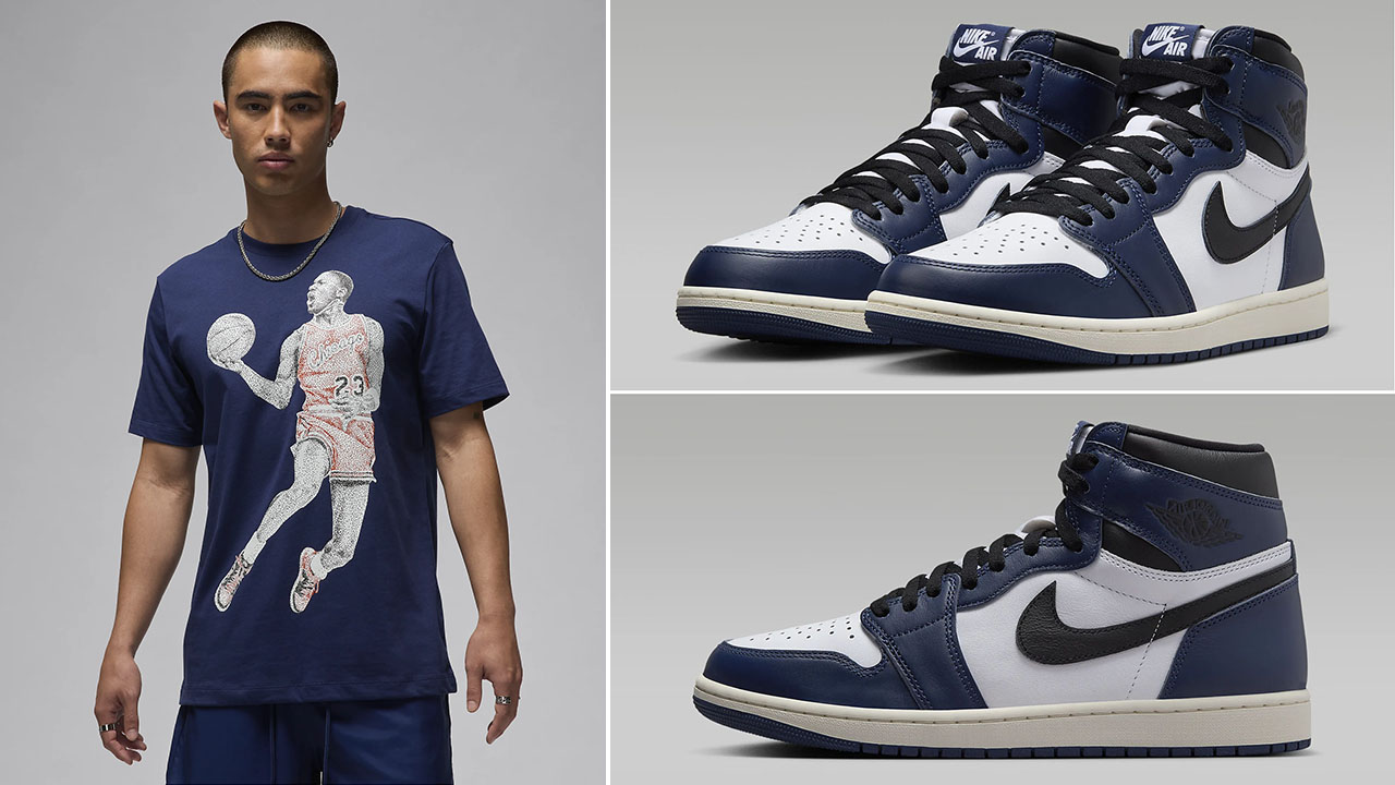 Air Jordan 1 High OG Midnight Navy Graphic T Shirt to Match Sneakers