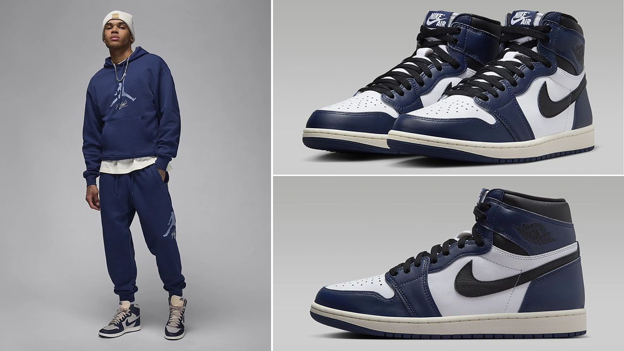 Air Jordan 1 High OG Midnight Navy Hoodie and Pants to Match Sneakers