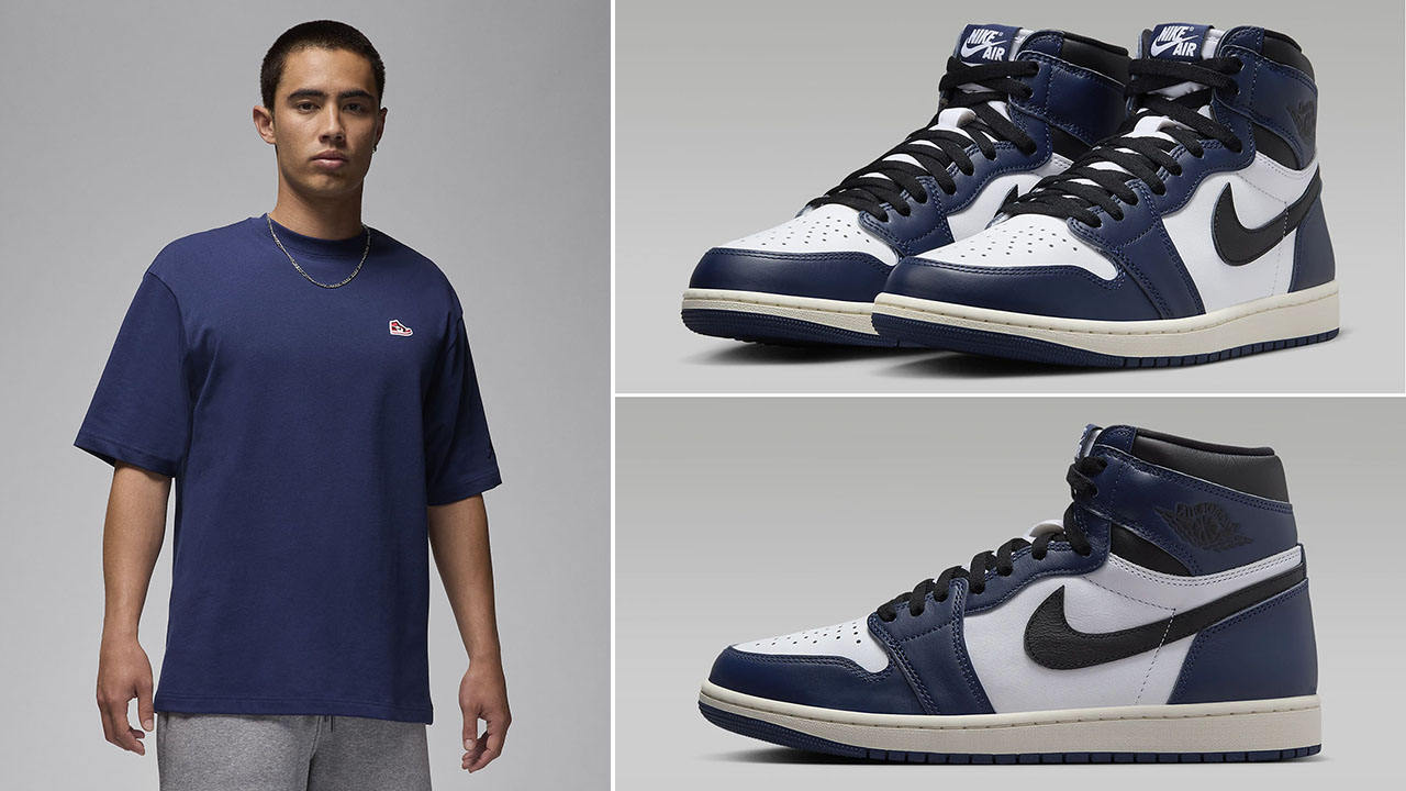 Air Jordan 1 High OG Midnight Navy Sneaker Tee to Match Sneakers