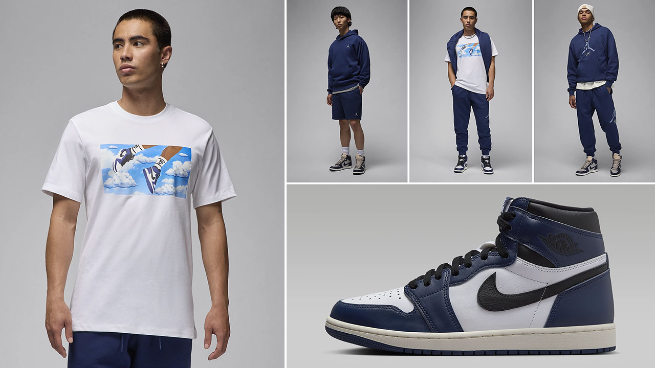 Air Jordan 1 High Retro OG Midnight Navy Outfits Shirts Hats Clothing to Match Sneakers