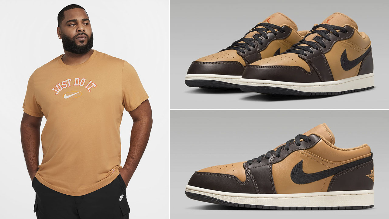 Air Jordan 1 Low Flax Baroque Brown Sneaker Shirt Match