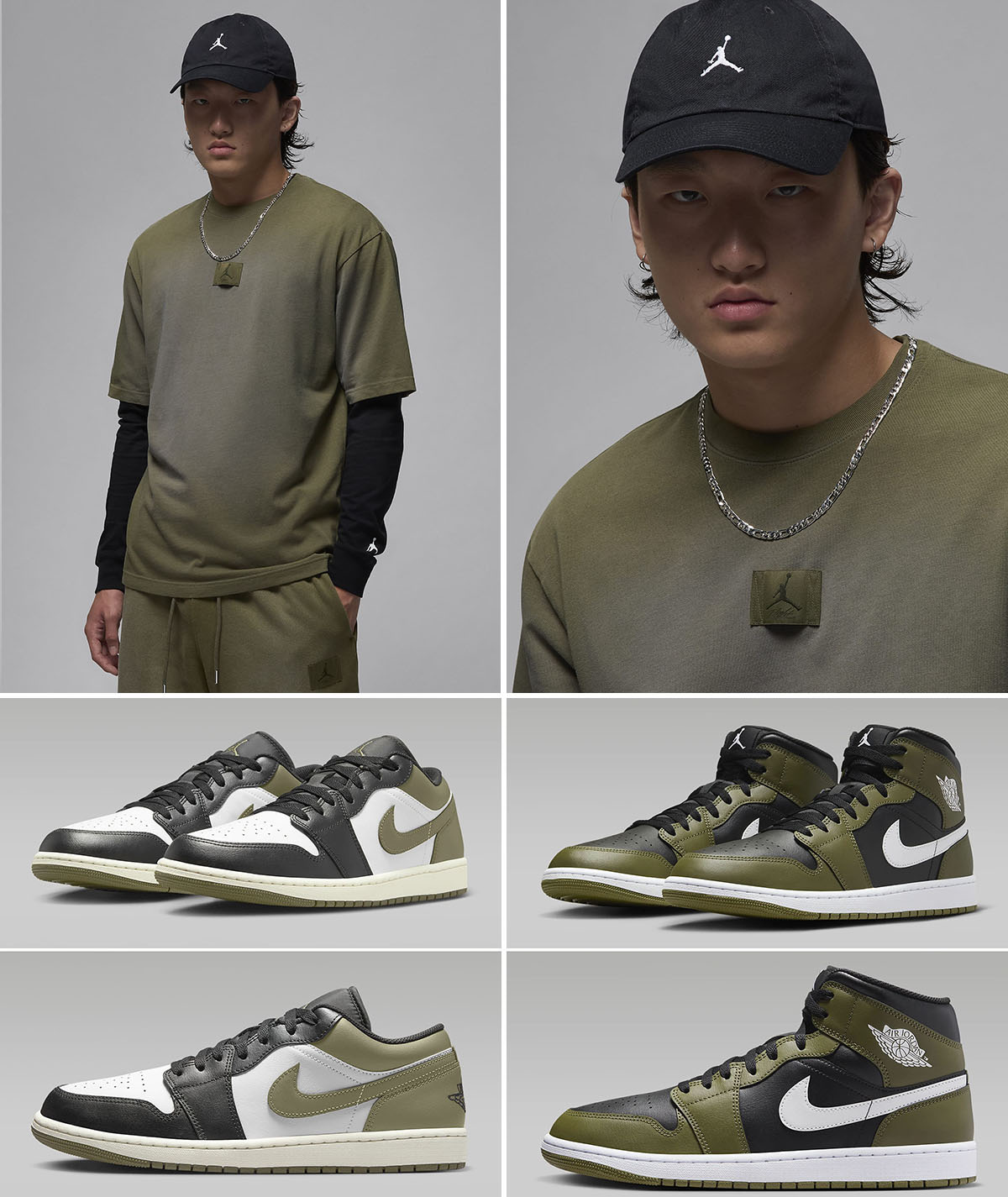 Air-Jordan-1-Low-Mid-Medium-Olive-Flight-T-Shirt-Outfit-to-Match-Sneakers