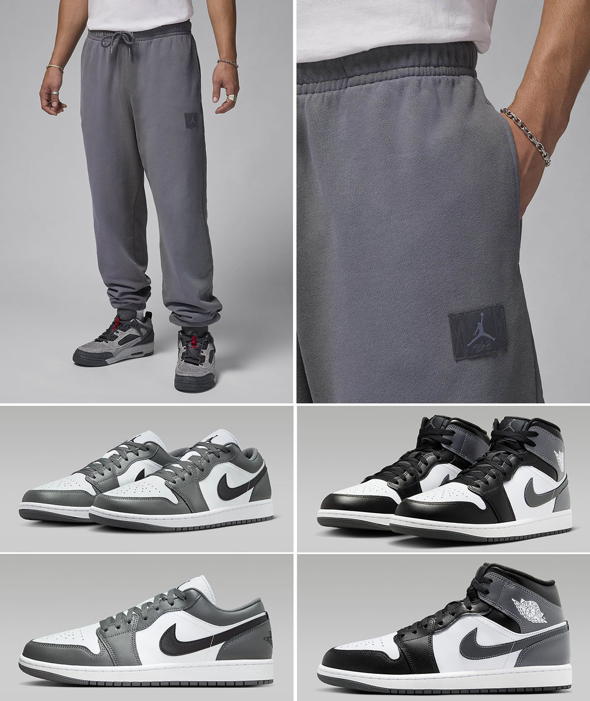 Air Jordan 1 Low and Mid Iron Grey Fleece Pants to Match Sneakers