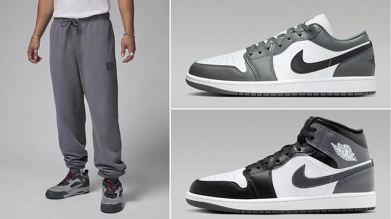 Air Jordan 1 Low and Mid Iron Grey Flight Fleece Pants to Match Sneakers