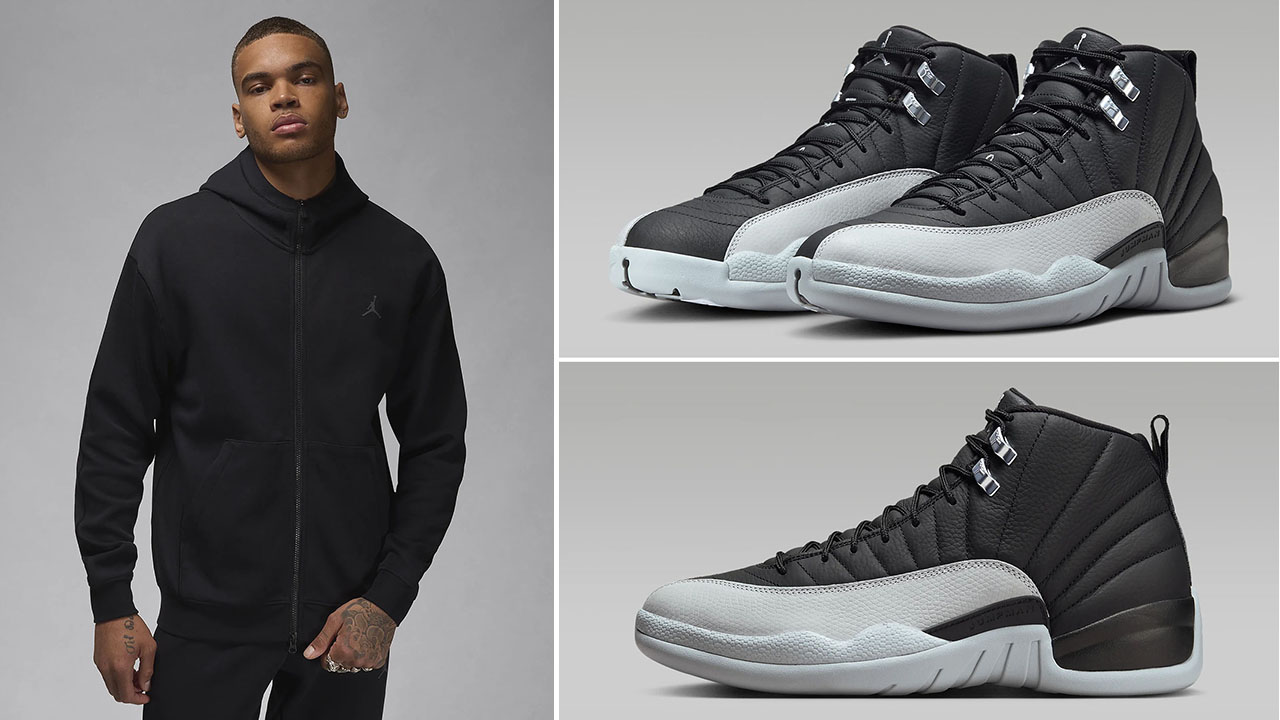 Air Jordan 12 Barons Black Wolf Grey Hoodie to Match Shoes