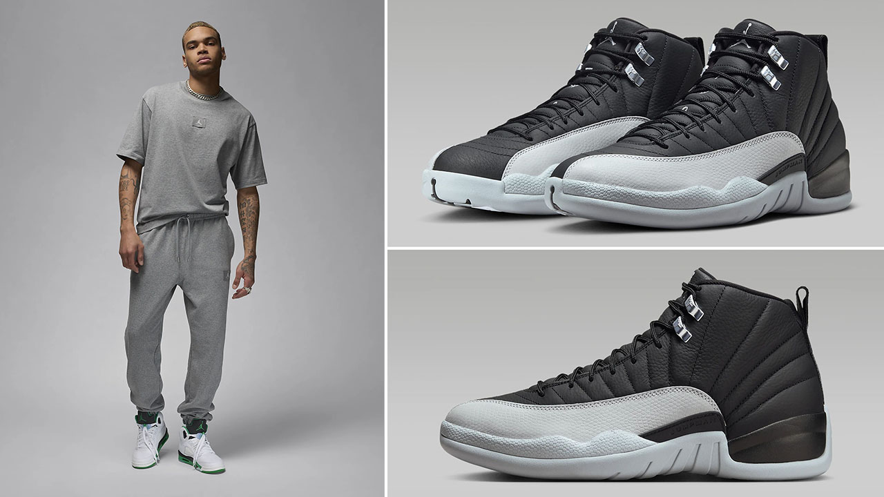 Air Jordan 12 Barons Wolf Grey Shirt and Pants to Match Sneakers