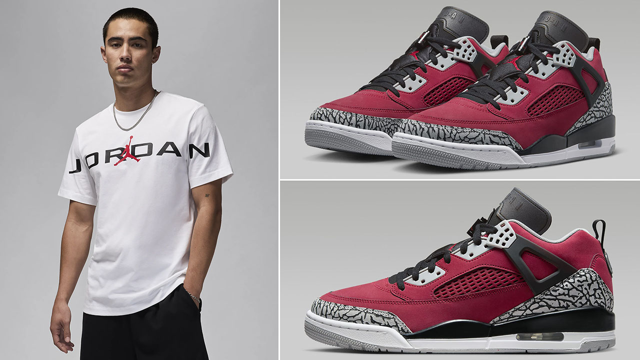 Jordan Spizike Low Gym Red Wolf Grey Black Shirt Outfit