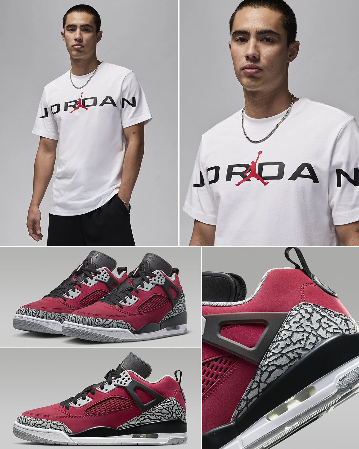 Jordan Spizike Low Gym Red Wolf Grey Black Shirt Sneaker Outfit