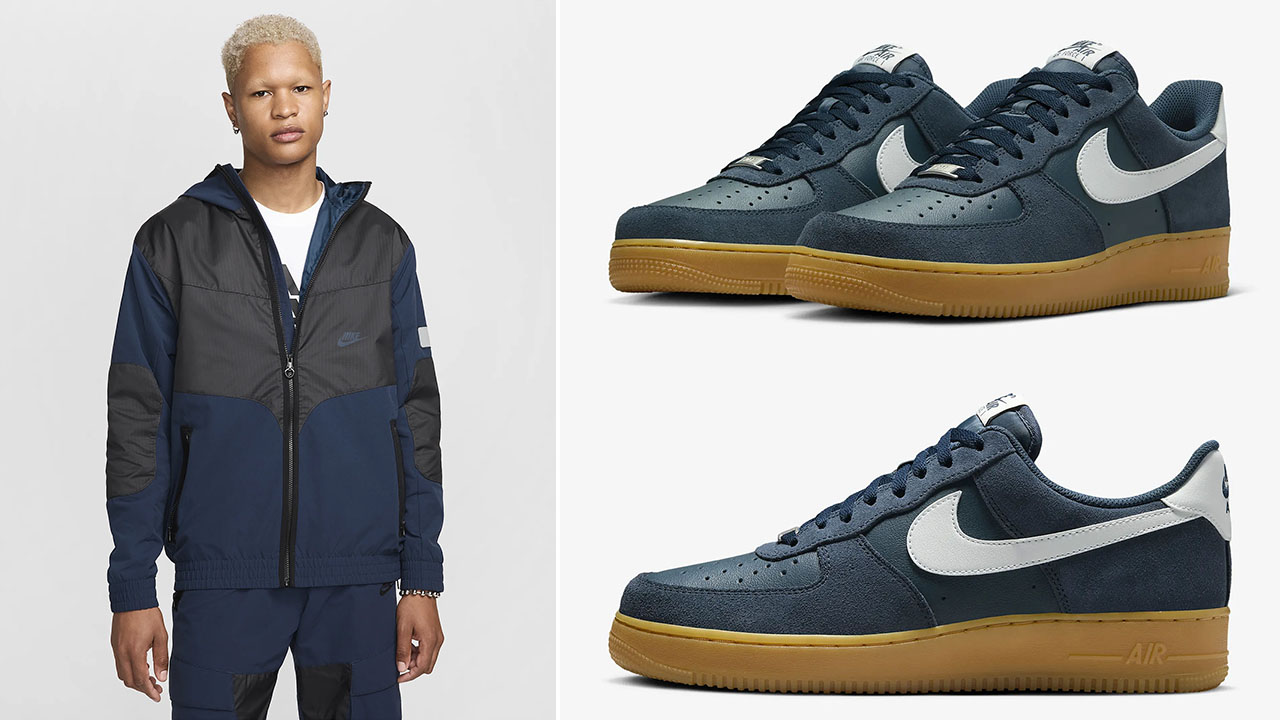 Nike Air Force 1 Low Armory Navy Gum Brown Jacket Pants Outfit