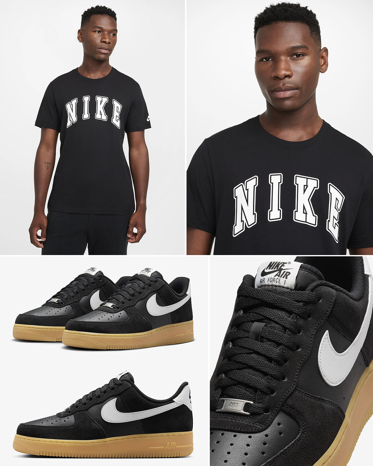 Nike Air Force 1 Low Black Gum Light Brown Shirt to Match Shoes