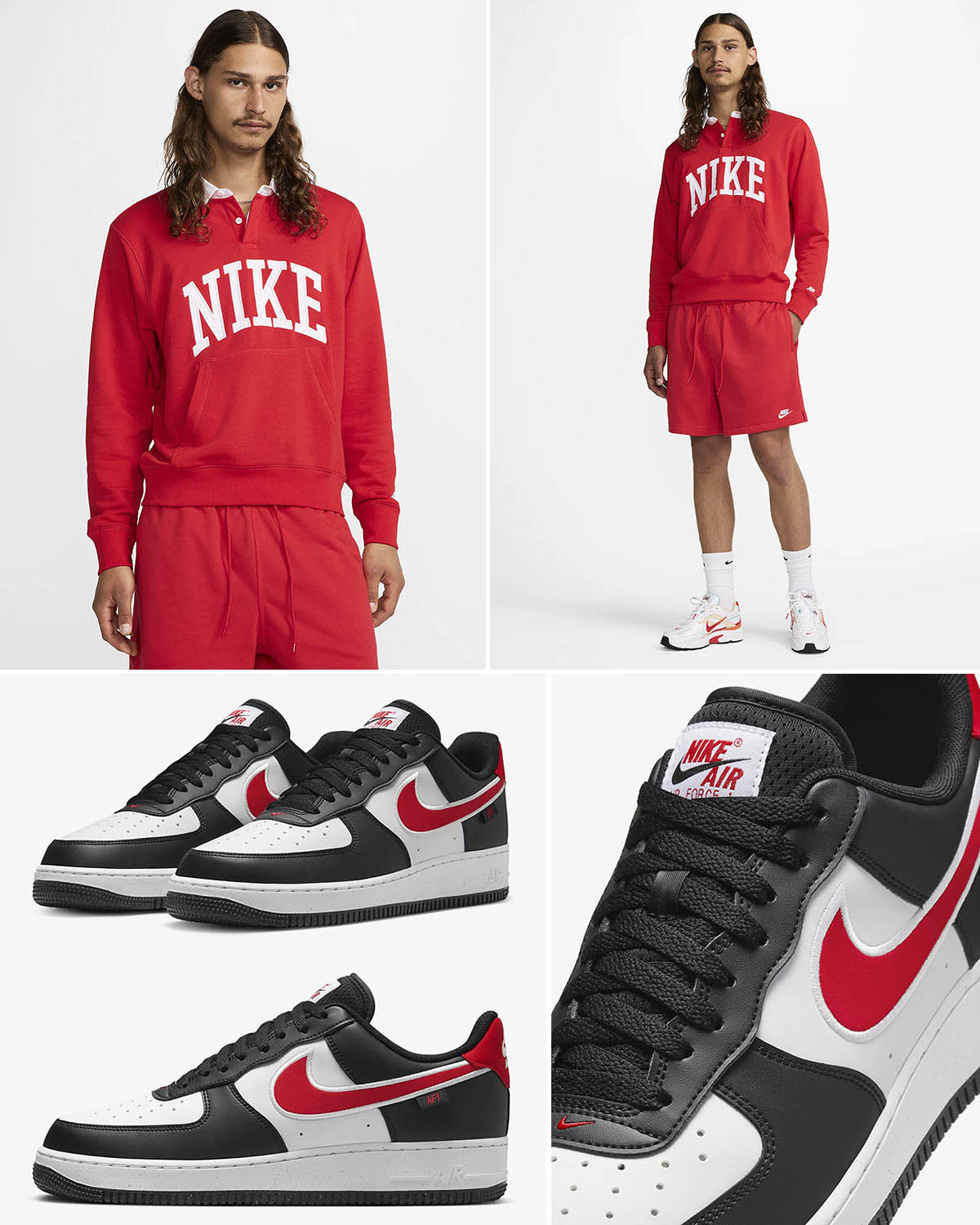 Nike Air Force 1 Low Black White University Red Clothing to Match Sneakers