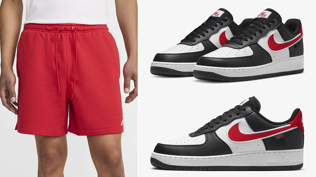 Nike Air Force 1 Low Black White University Red Shorts to Match Sneakers