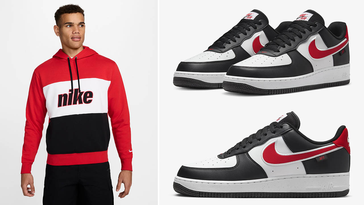 Nike Air Force 1 Low Black White University Red Sneaker Outfits to Match Shoes