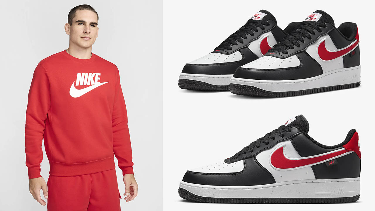 Nike Air Force 1 Low Black White University Red Sweatshirt to Match Sneakers