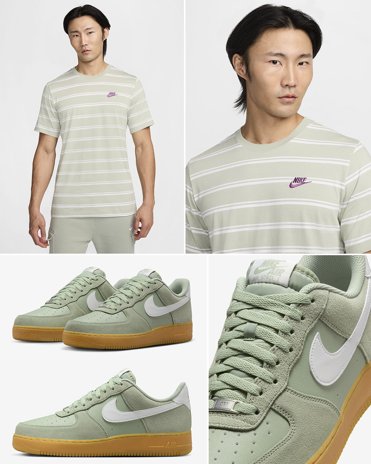 Nike Air Force 1 Low Jade Horizon Gum Light Brown Summit White Shirt to Match Sneakers