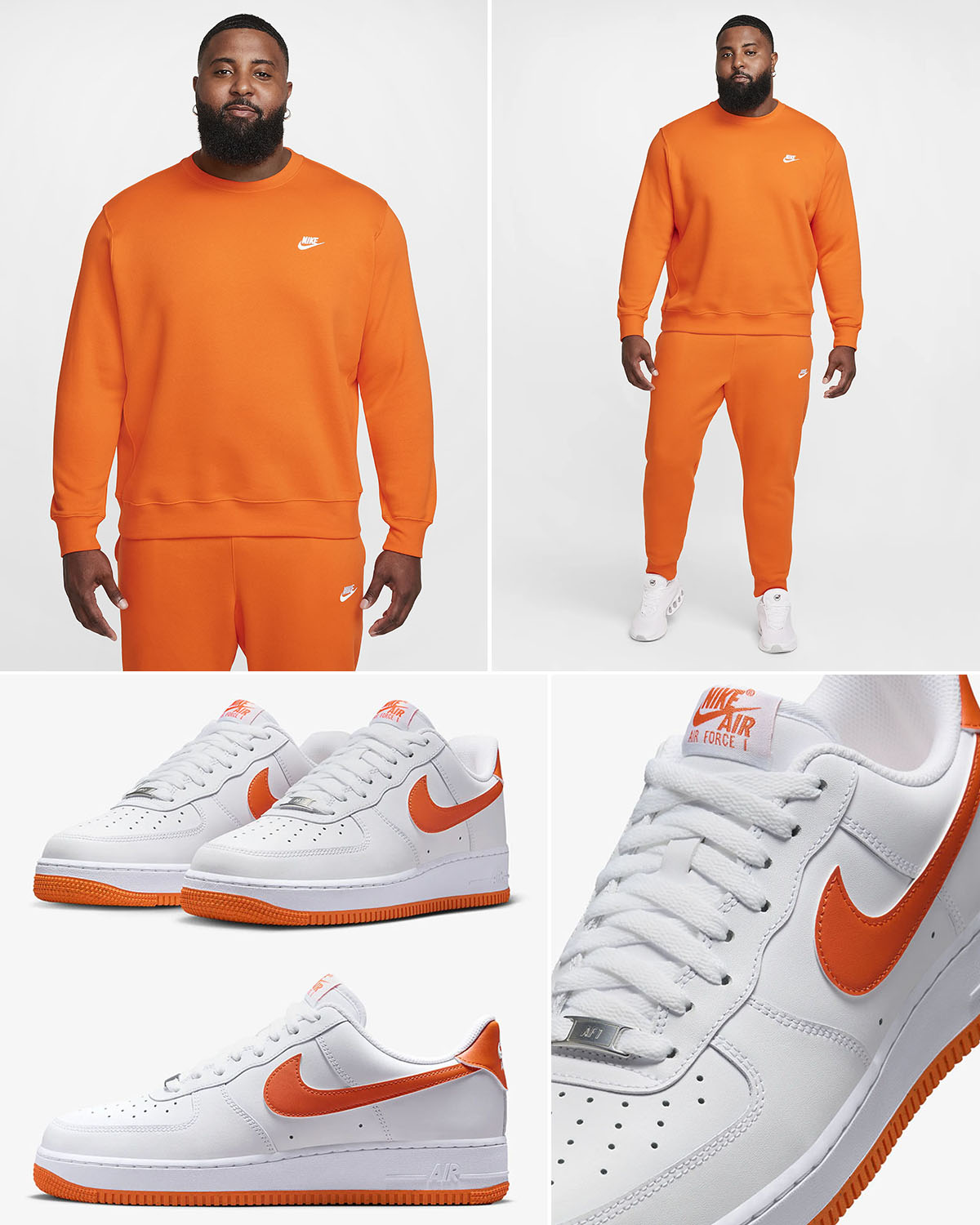 Nike Air Force 1 Low White Safety Orange Sneakers Sweatshirt Jogger Pants Outfit