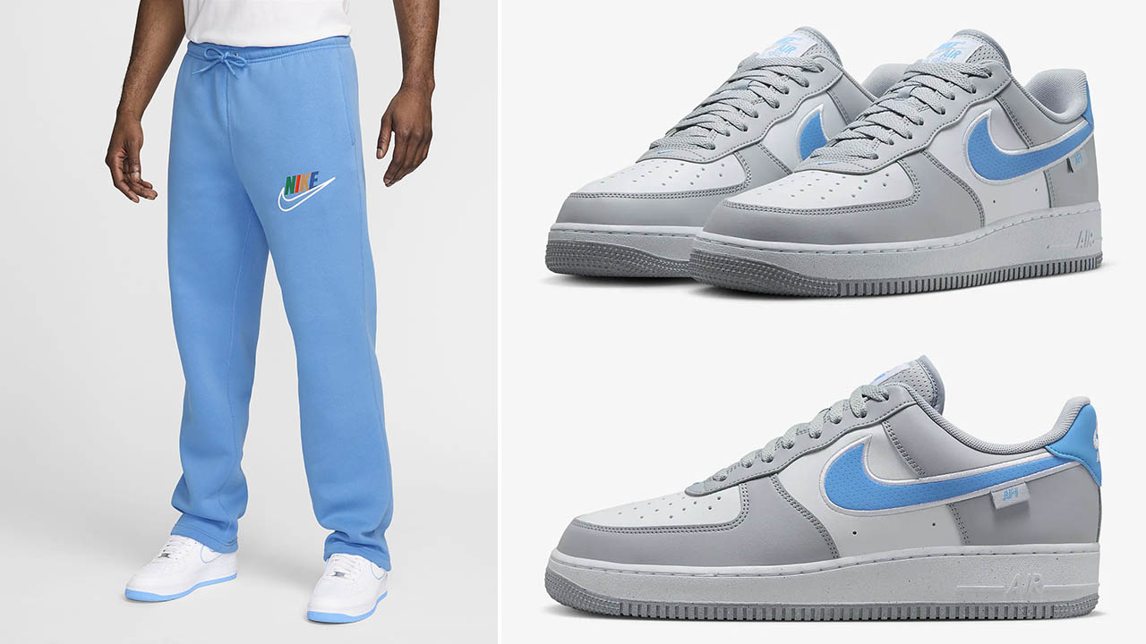 Nike Air Force 1 Low Wolf Grey White University Blue Pants to Match Sneakers