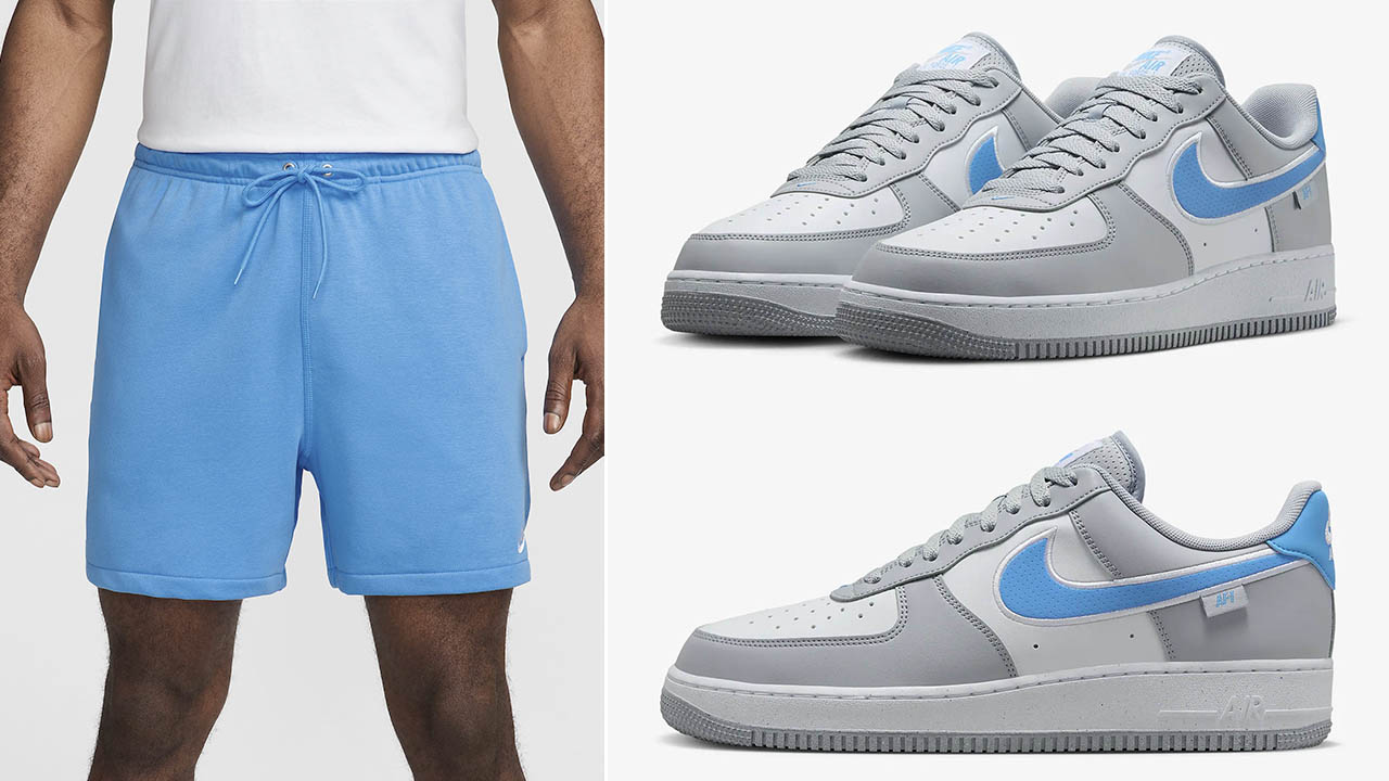 Nike Air Force 1 Low Wolf Grey White University Blue Shorts to Match Shoes