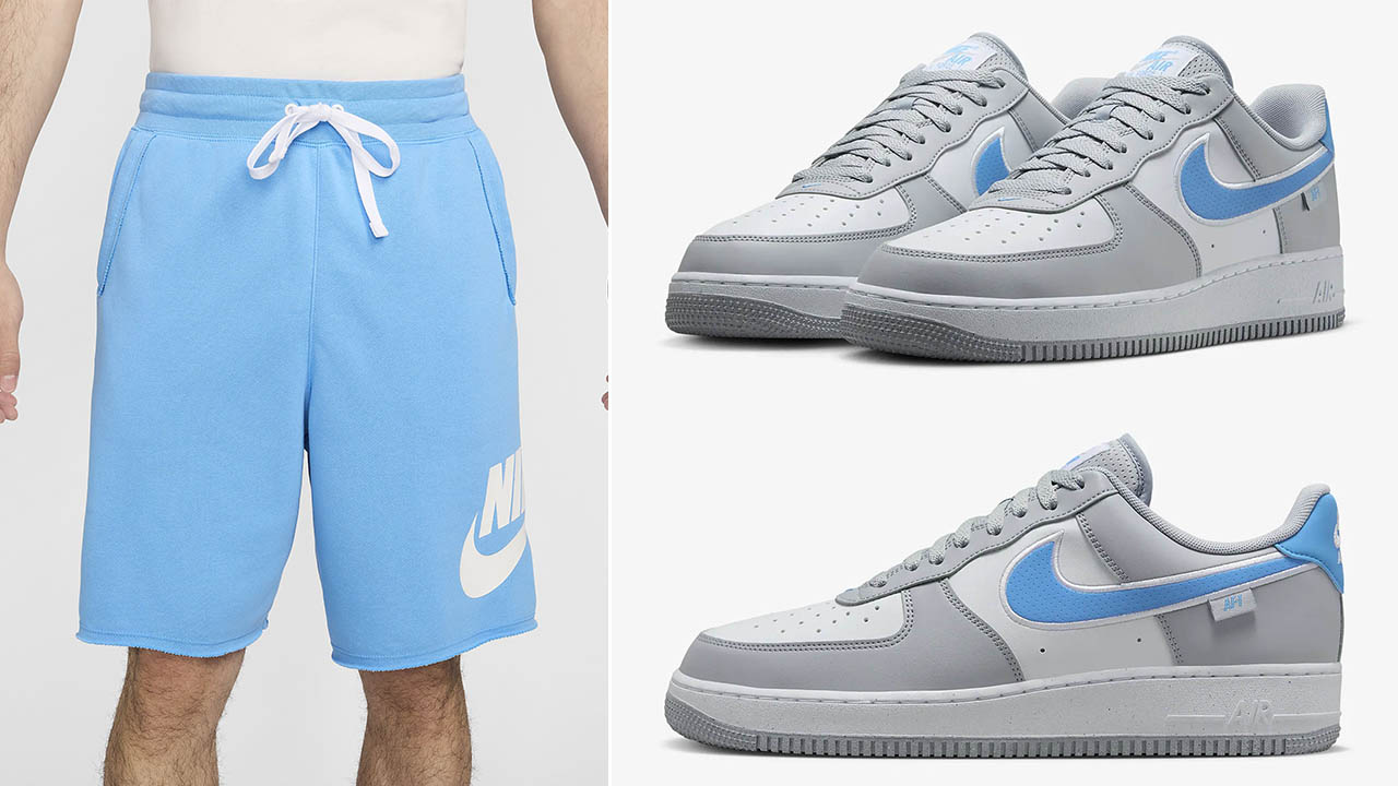 Nike Air Force 1 Low Wolf Grey White University Blue Shorts to Match Sneakers