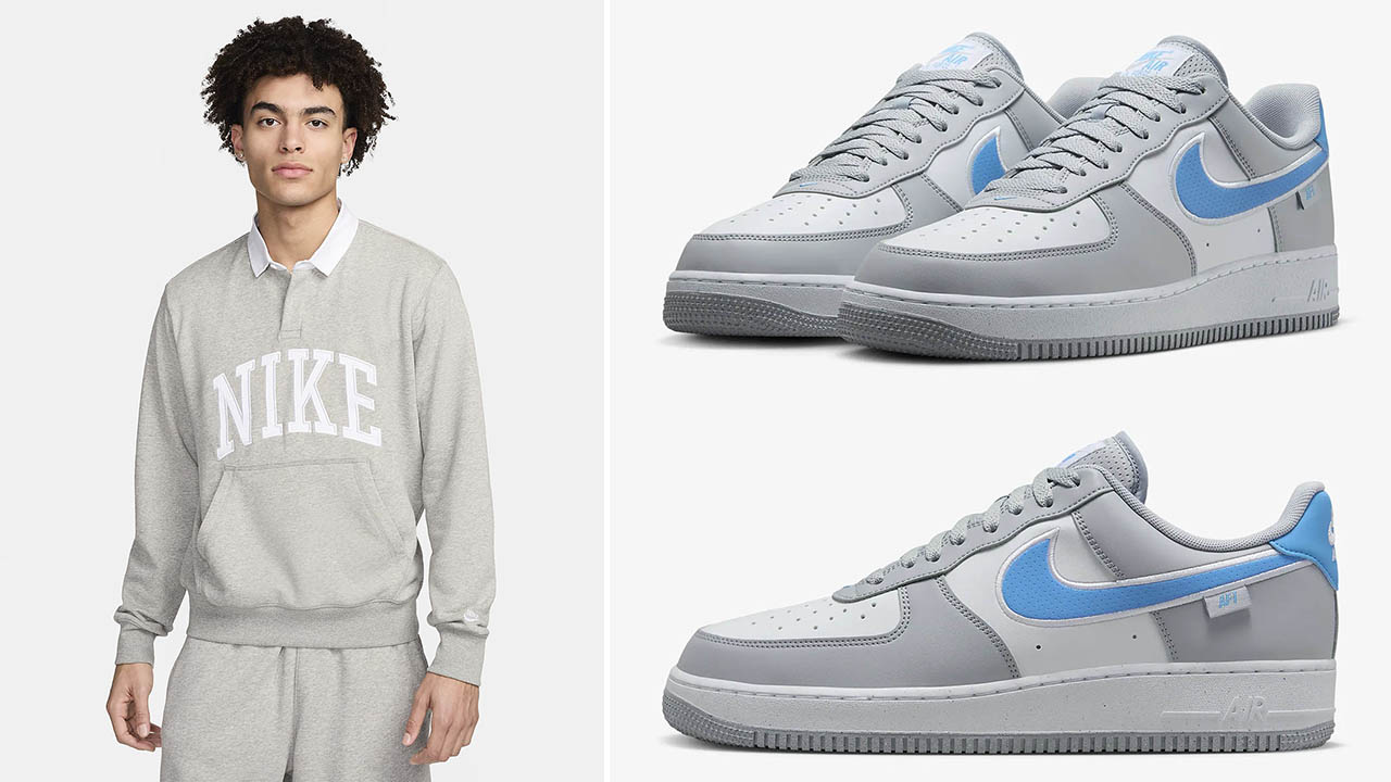 Nike Air Force 1 Low Wolf Grey White University Blue Sneakers and Matching Polo Shirt