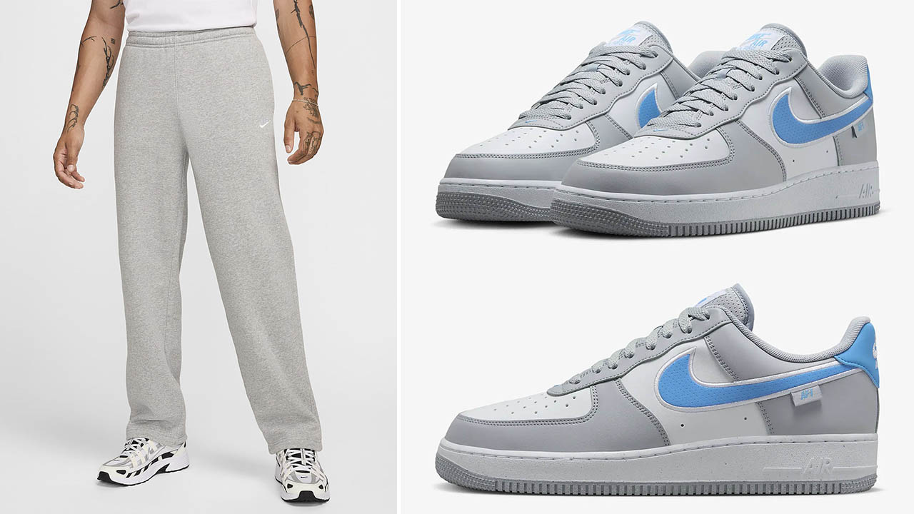 Nike Air Force 1 Low Wolf Grey White University Blue Sneakers and Pants to Match