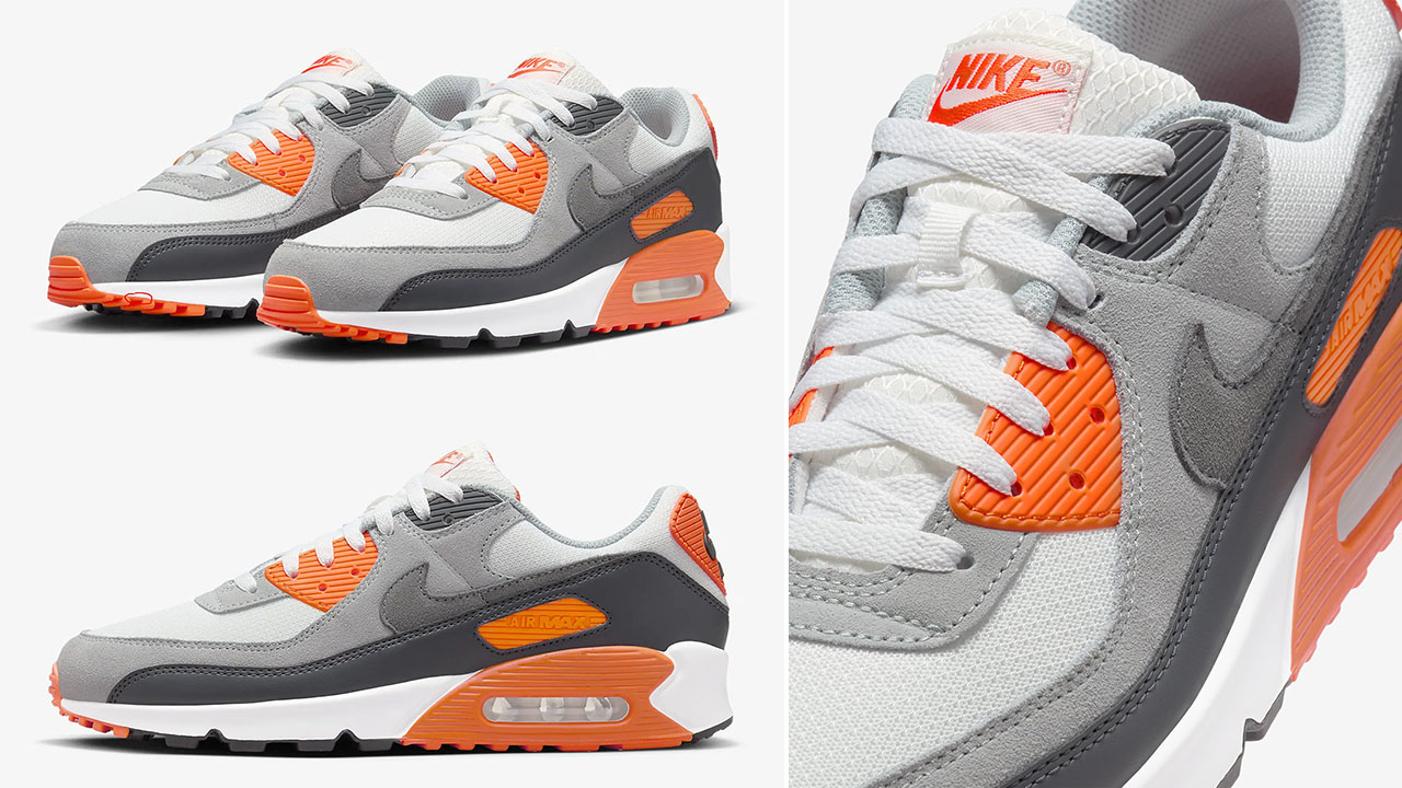 Nike Air Max 90 Summit White Safety Orange Smoke Grey Sneakers