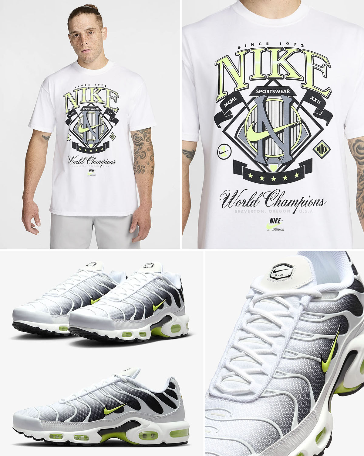 Nike Air Max Plus White Black Volt Sneaker Shirt Matching Outfit