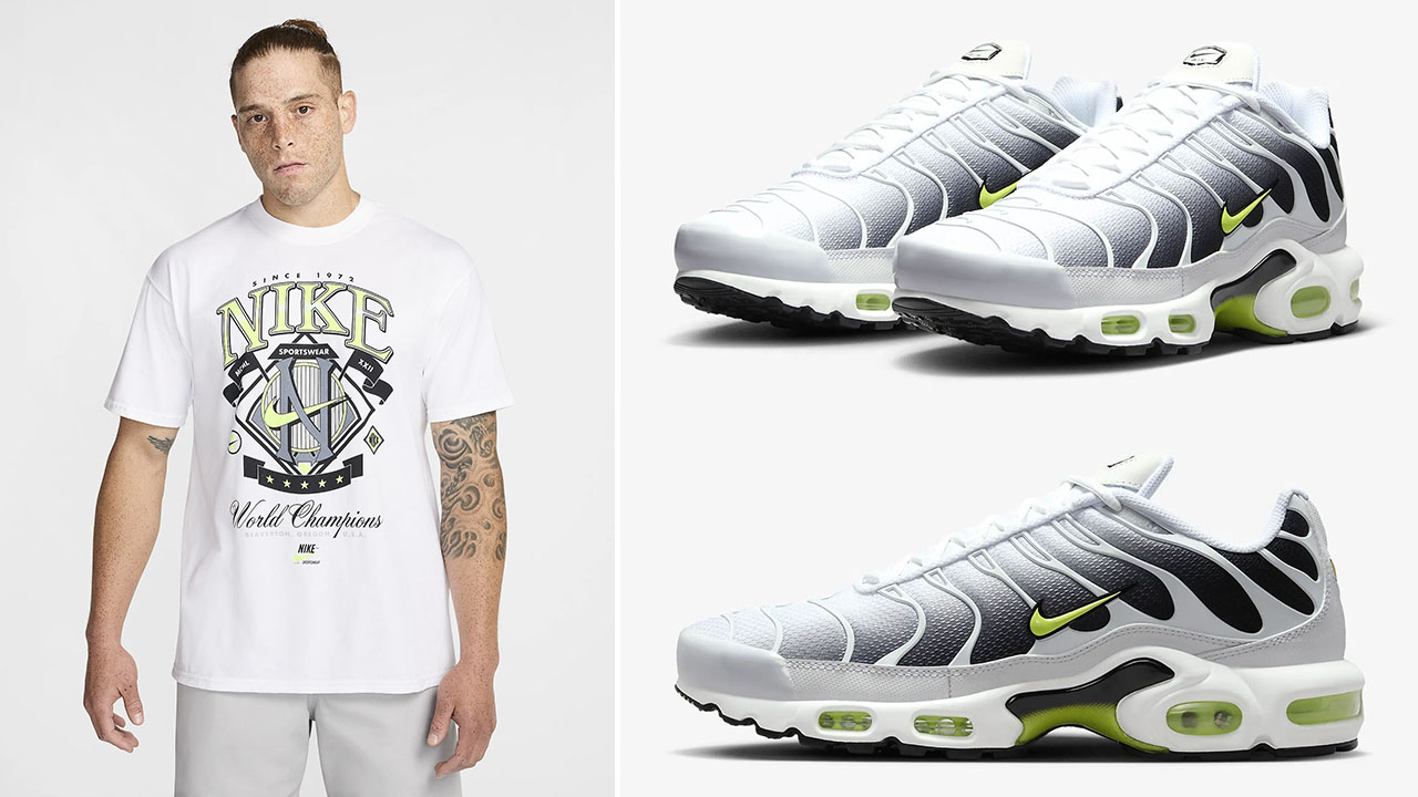 Nike Air Max Plus White Black Volt Sneaker Shirt Outfit