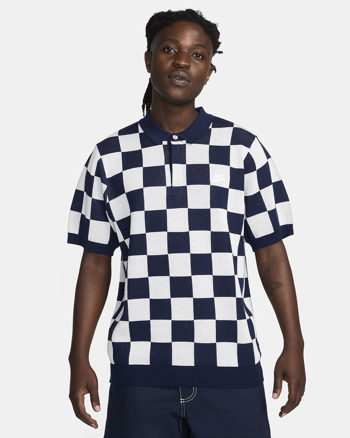 Nike Club Checkers Polo Shirt Midnight Navy White