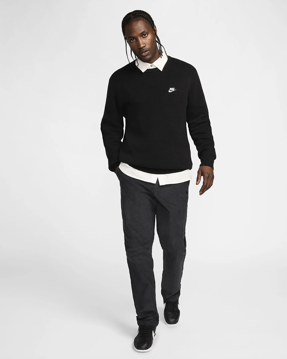 Nike Club Crew Neck Sweater Black White Outfit