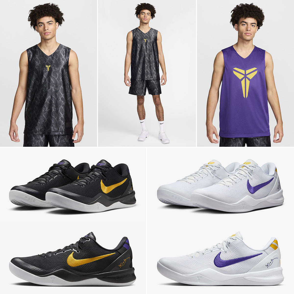 Nike Kobe 8 Protro Hollywood Nights Lakers Home Jersey and Shorts to Match Shoes