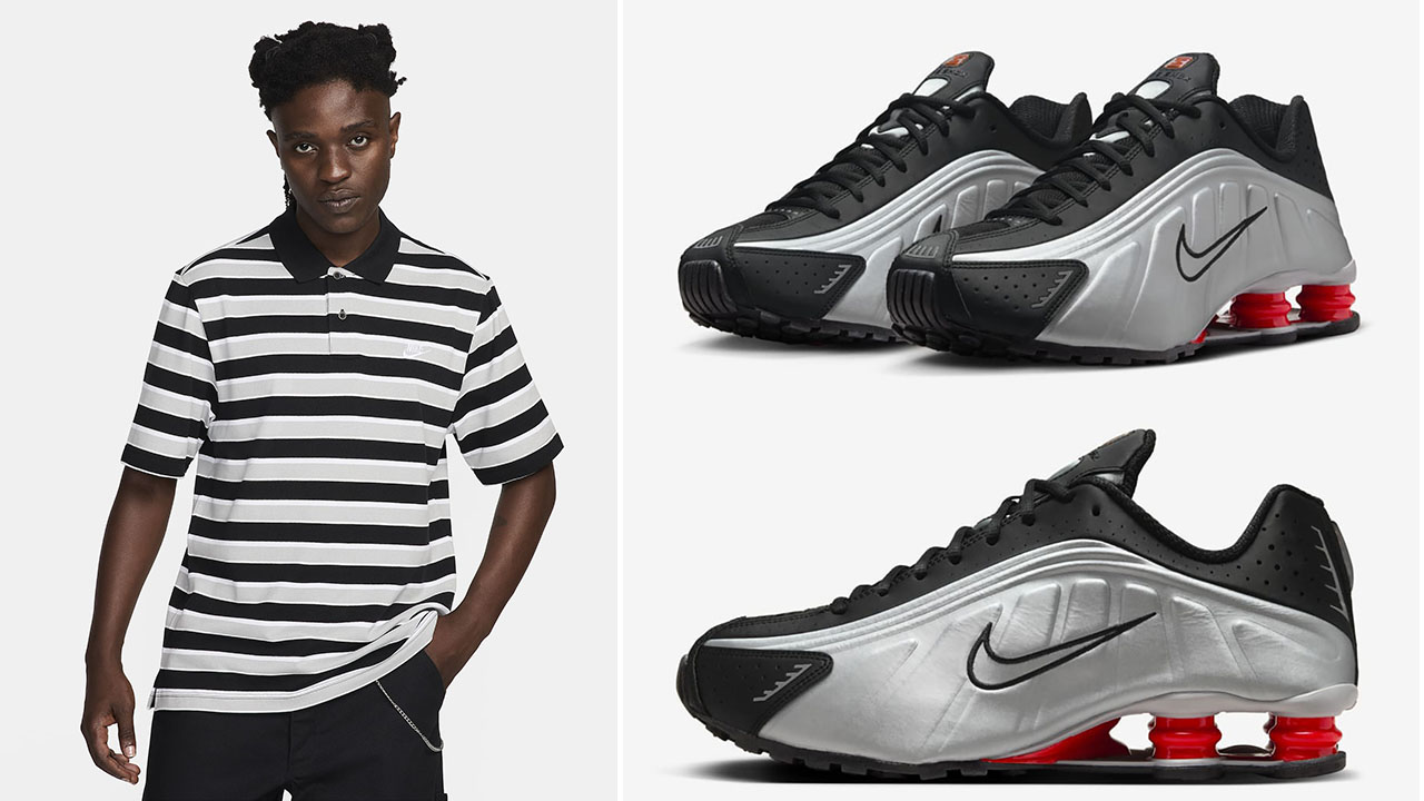 Nike Shox R4 OG Black Metallic Silver Polo Shirt to Match Sneakers