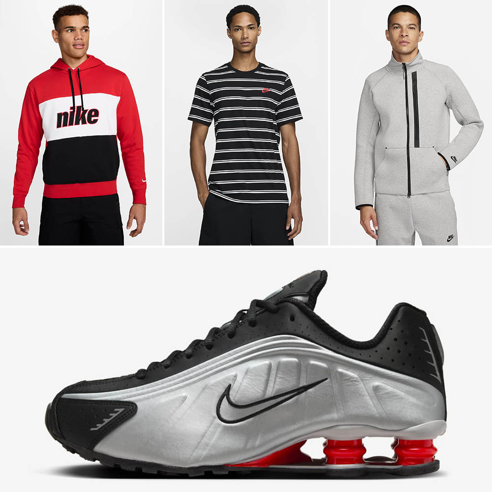 Nike Shox R4 OG Black Metallic Silver Red 2024 Outfits