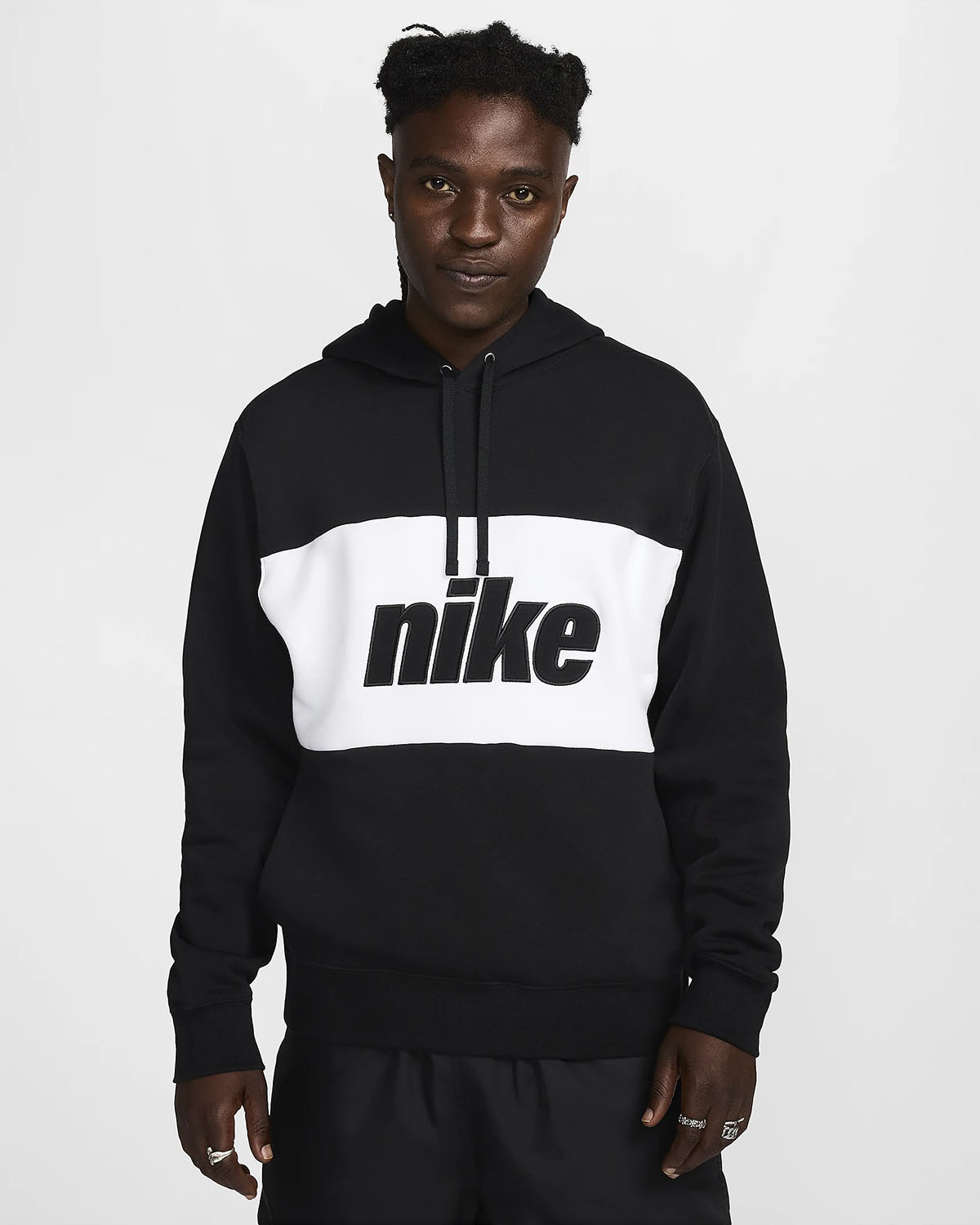 Nike Sportswear Color Block Hoodie Black White 1