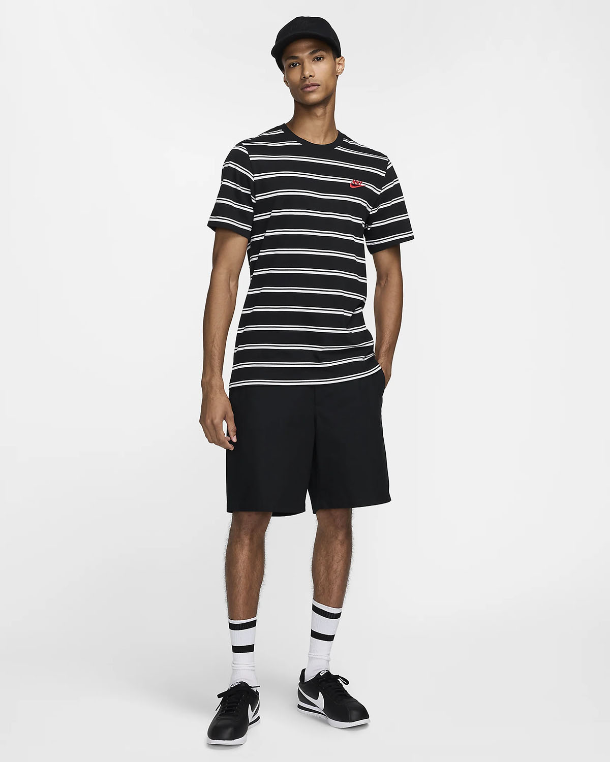 Nike Sportswear Striped T Shirt Black White