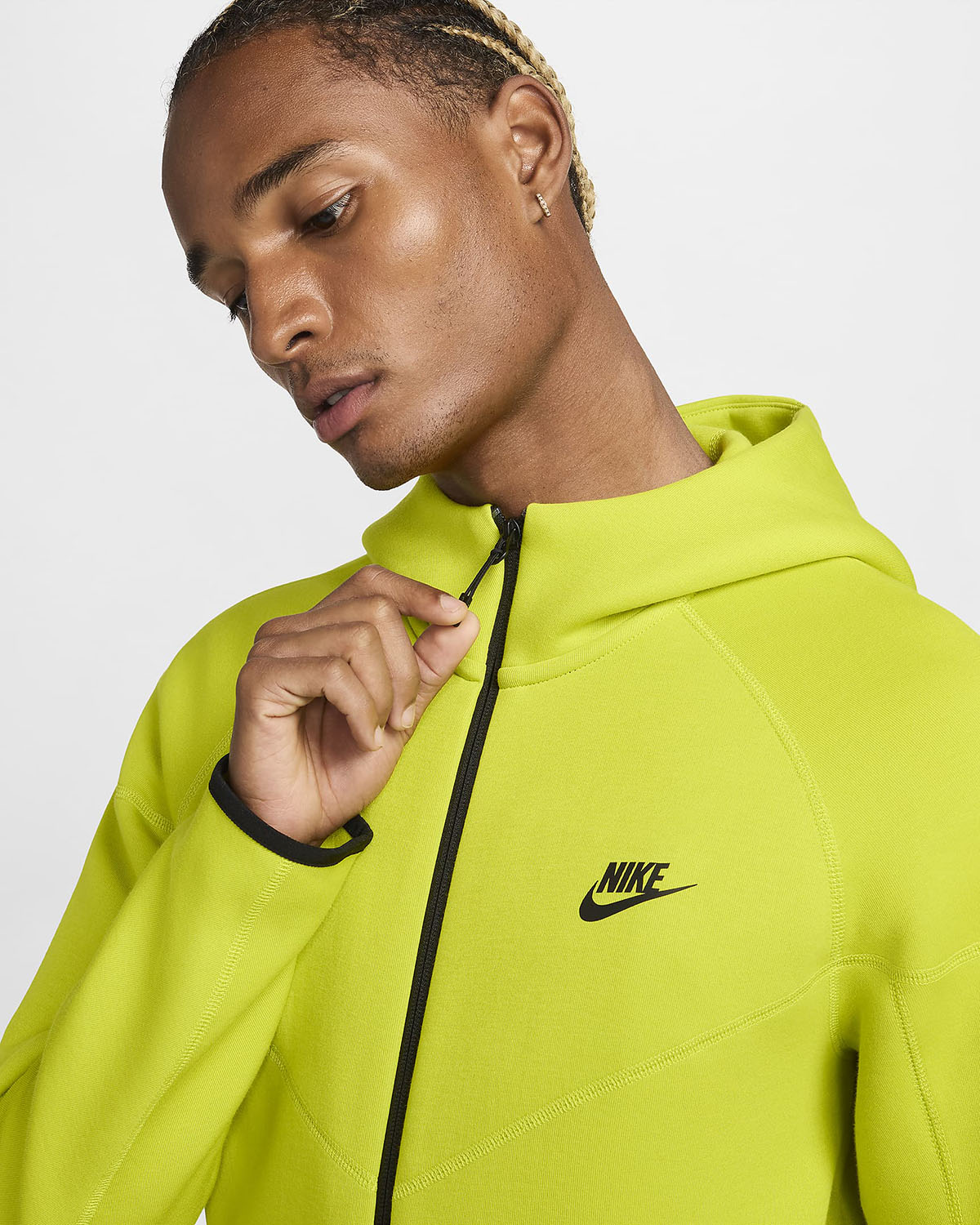 Nike Tech Fleece Full Zip Hoodie Bright Cactus Volt Black 3