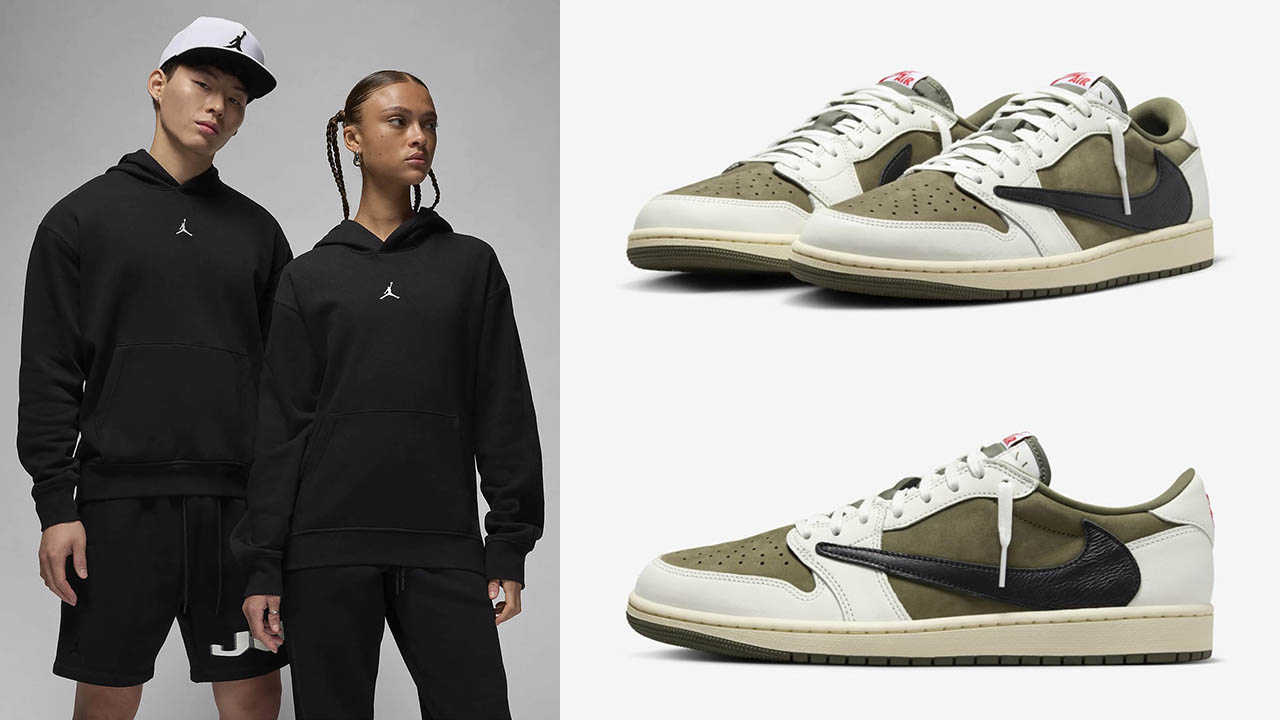 Travis Scott Air Jordan 1 Low Medium Olive Black Sail Hoodie to Match Shoes