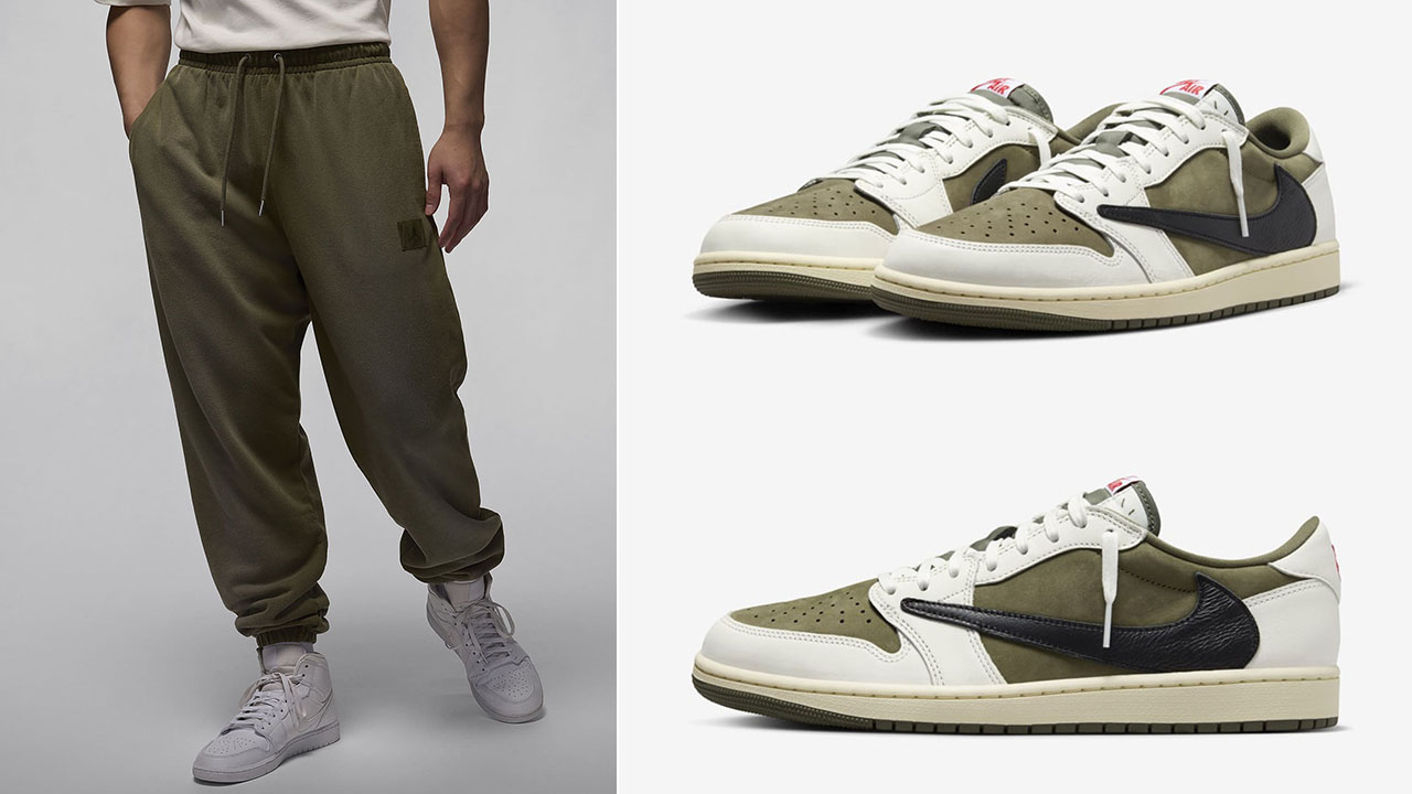 Travis Scott Air Jordan 1 Low Medium Olive Fleece Pants to Match Sneakers