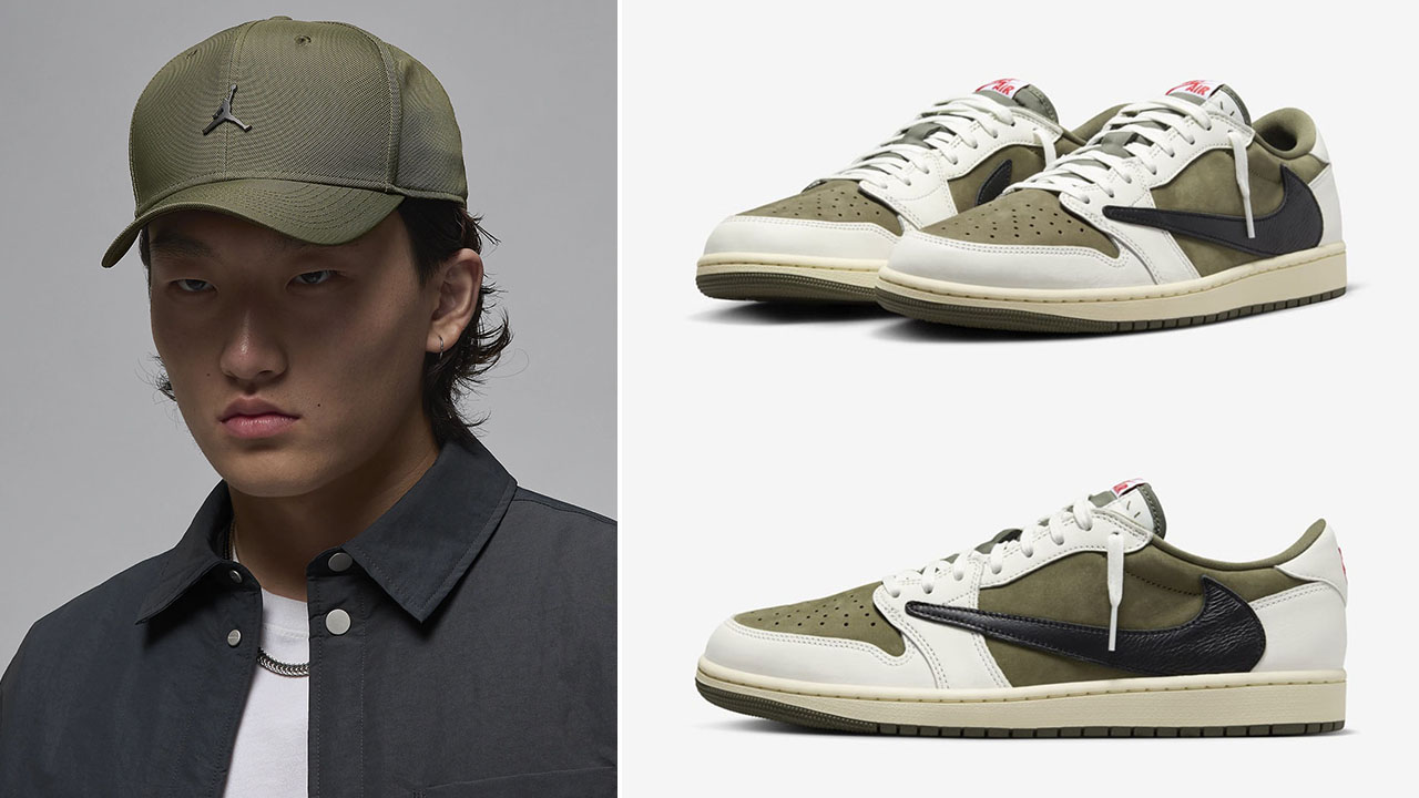 Travis Scott Air Jordan 1 Low Medium Olive Hat to Match Sneakers