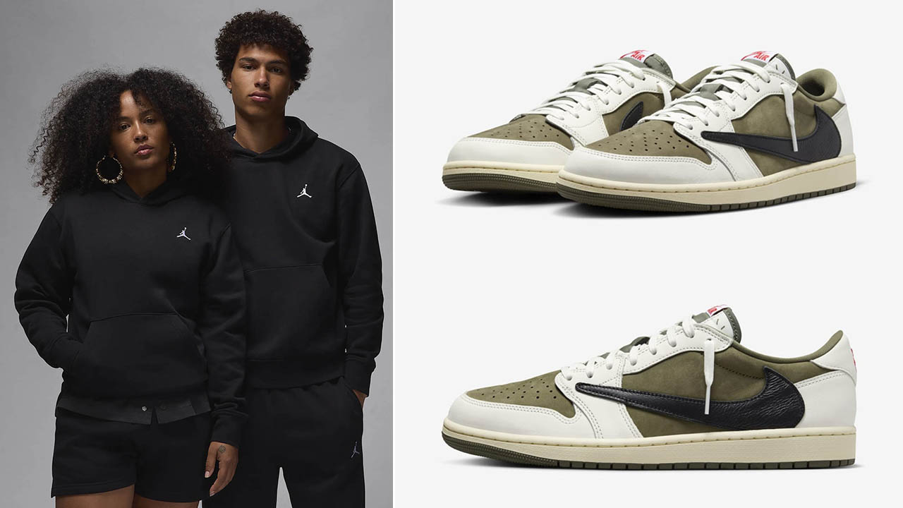 Travis Scott Air Jordan 1 Low Medium Olive Hoodie to Match Shoes