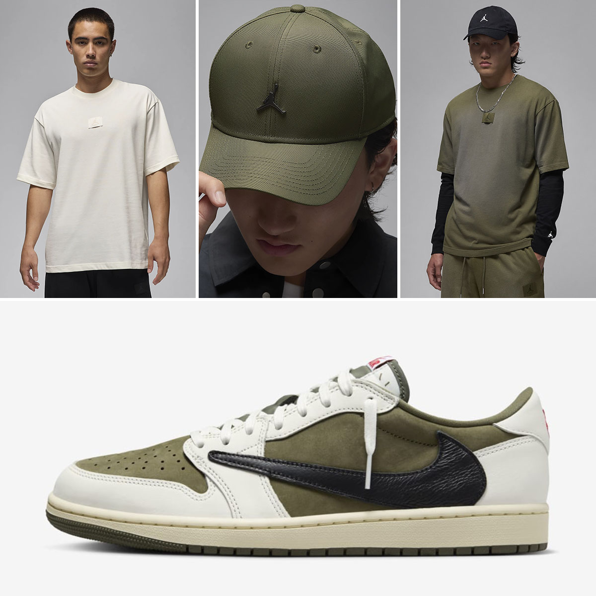 Travis Scott Air Jordan 1 Low Medium Olive Outfits to Match Sneakers