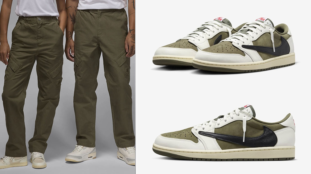 Travis Scott Air Jordan 1 Low Medium Olive Pants to Match Sneakers