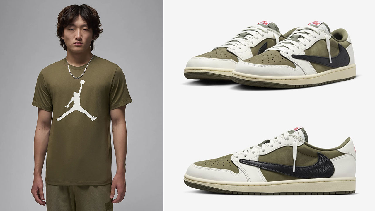 Travis Scott Air Jordan 1 Low Medium Olive Shirt to Match Sneakers