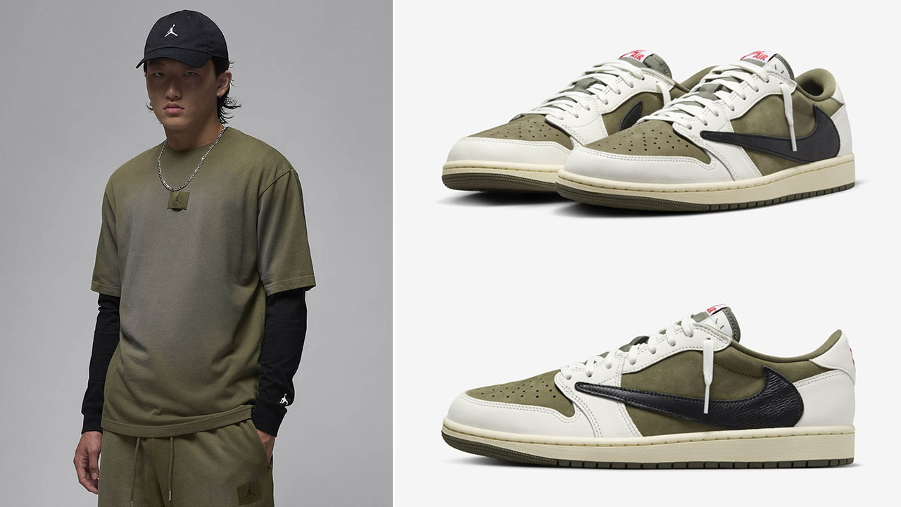 Travis Scott Air Jordan 1 Low Medium Olive T Shirt to Match Sneakers